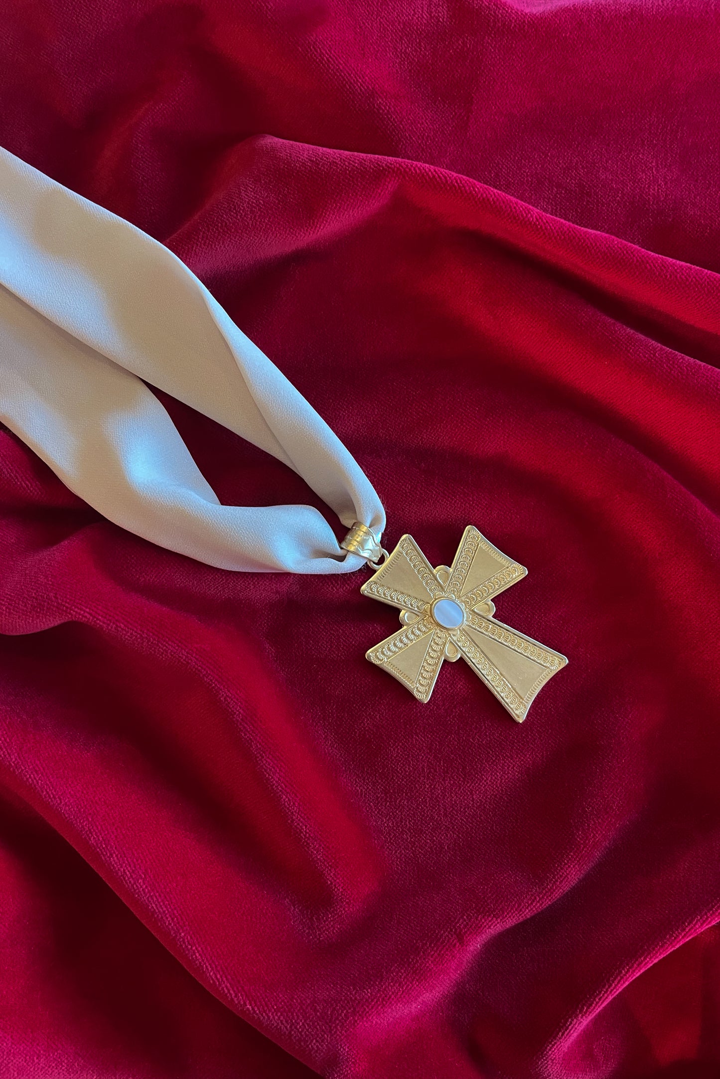 CELINE GOLD CROSS FABRIC NECKLACE