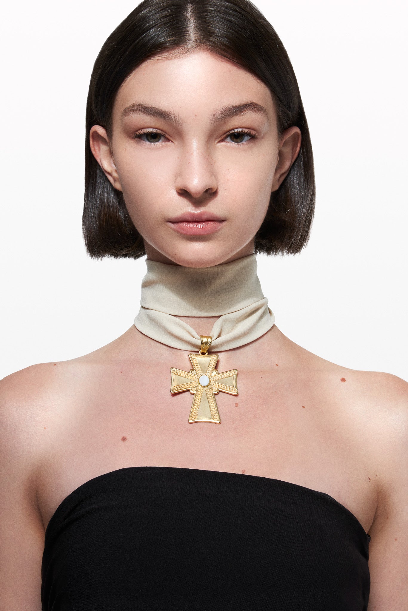 CELINE GOLD CROSS FABRIC NECKLACE