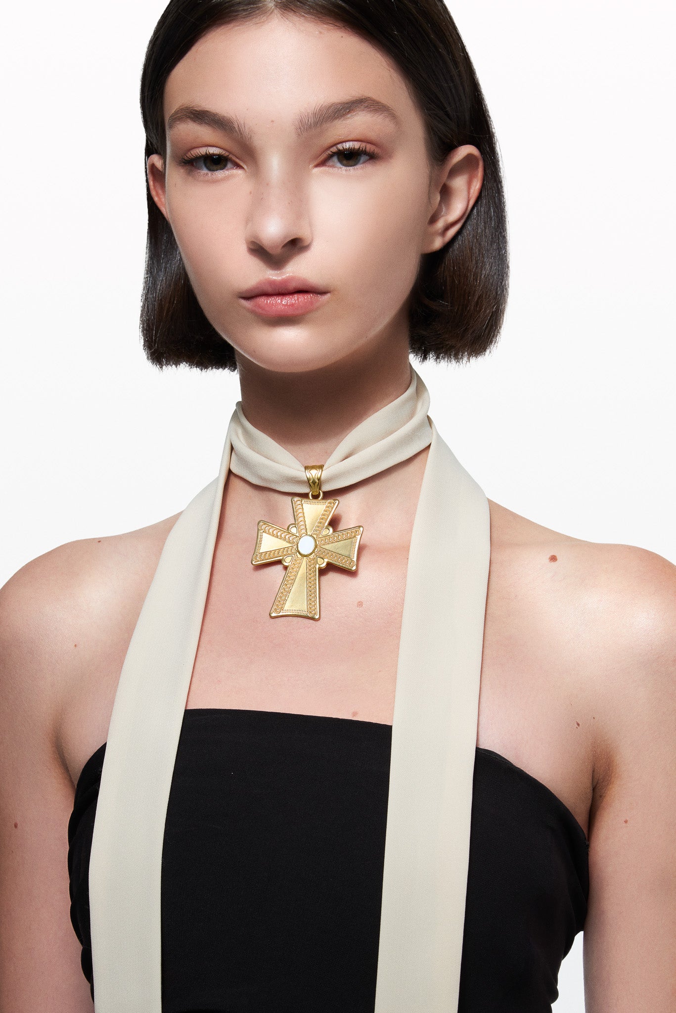 CELINE GOLD CROSS FABRIC NECKLACE