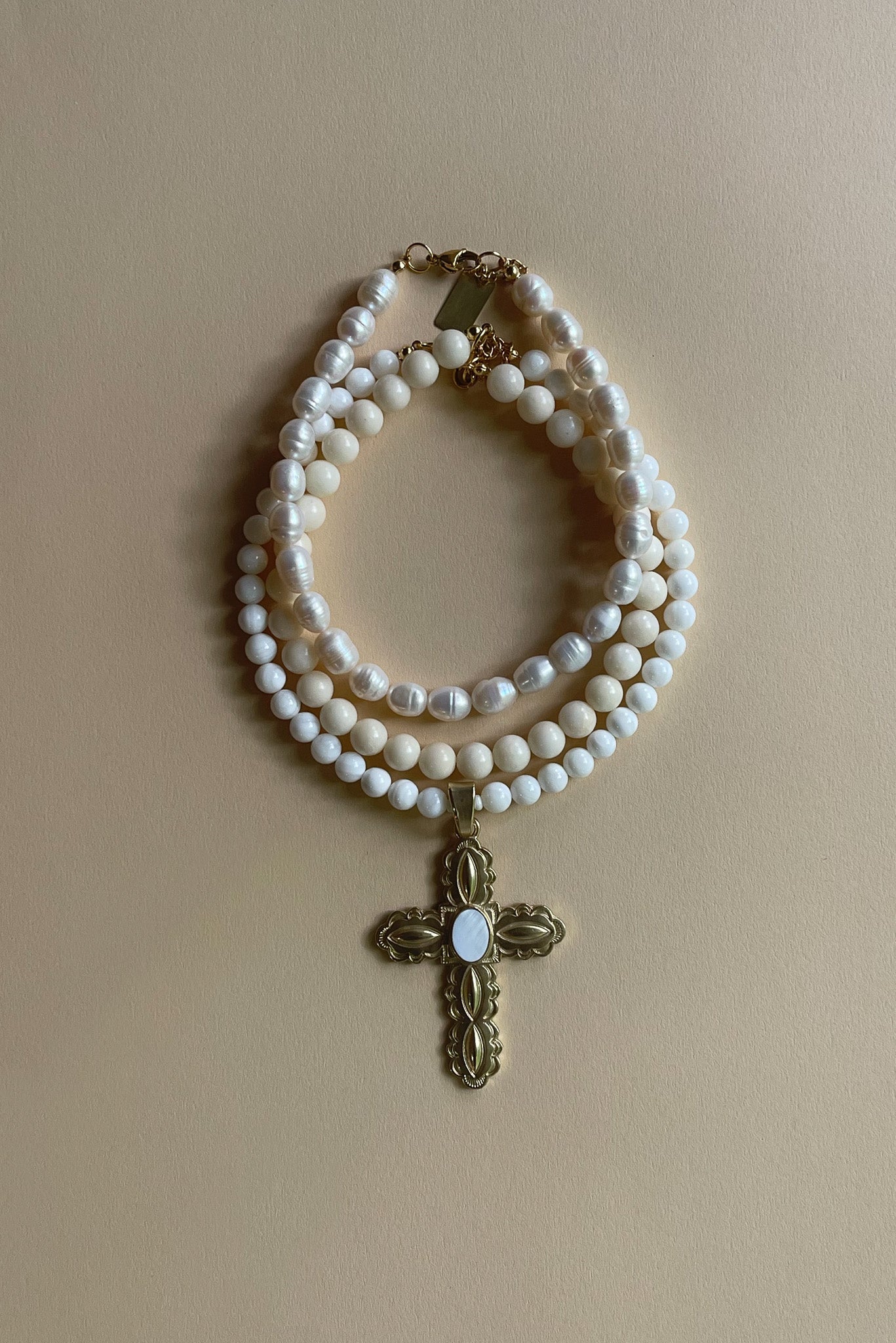 ECRU TONES Gold Cross Pendant Choker