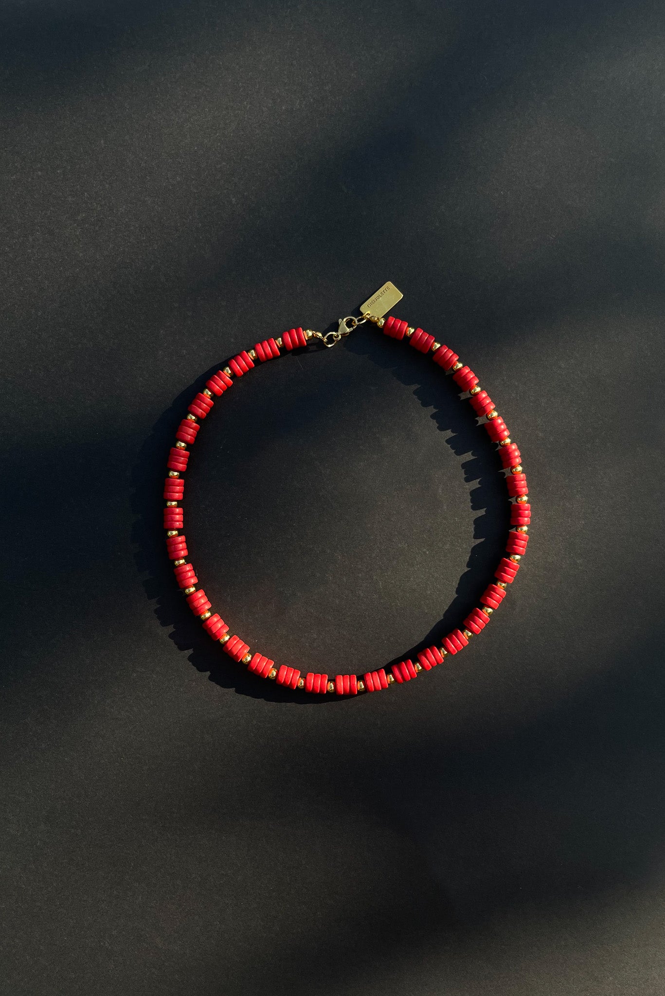 RED CORAL Gold Disks Necklace