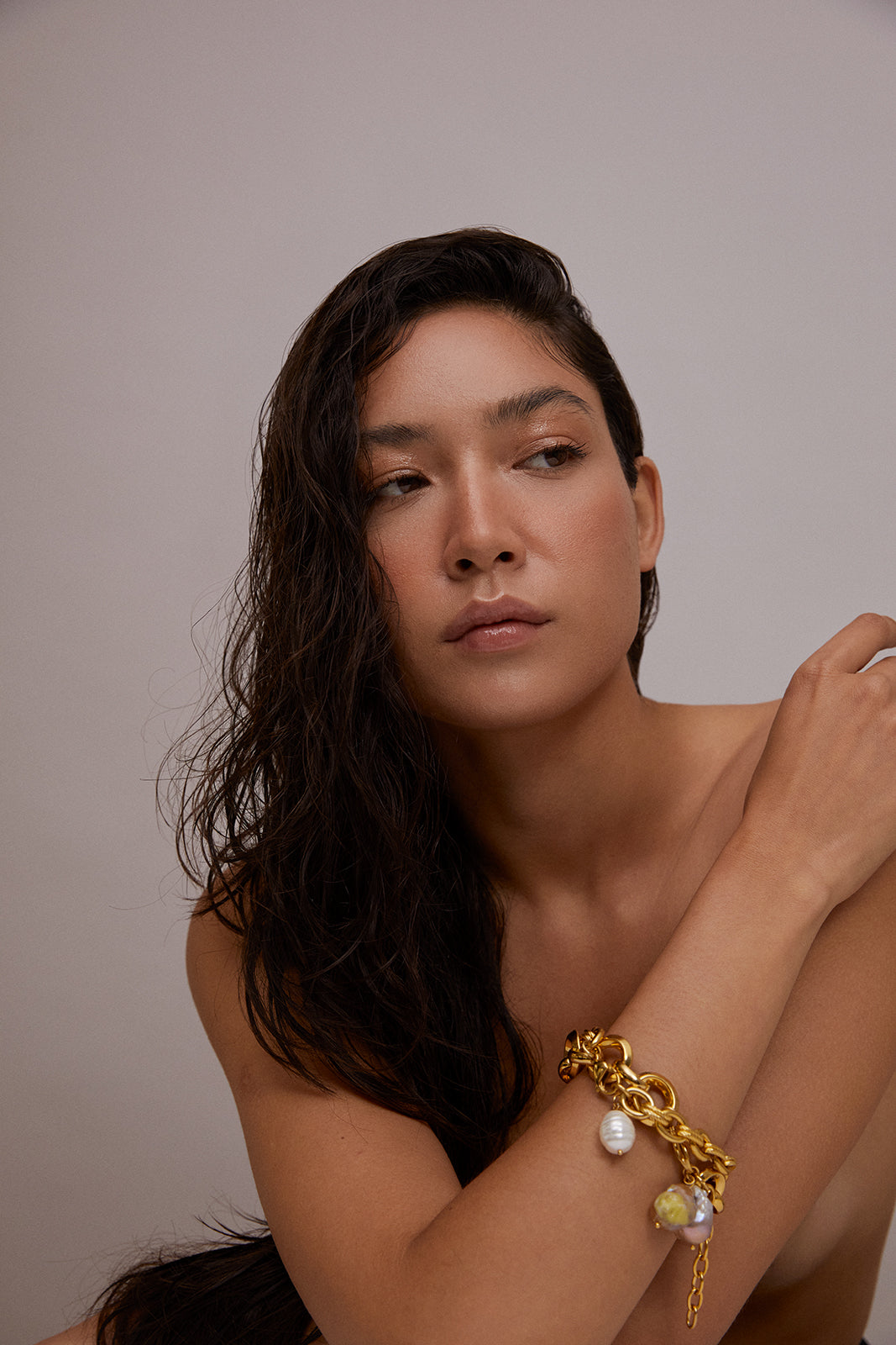 HELGA Gold Chain Bracelet with Pearls