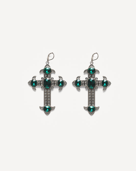 EMERALD CORE Silver Cross Earrings