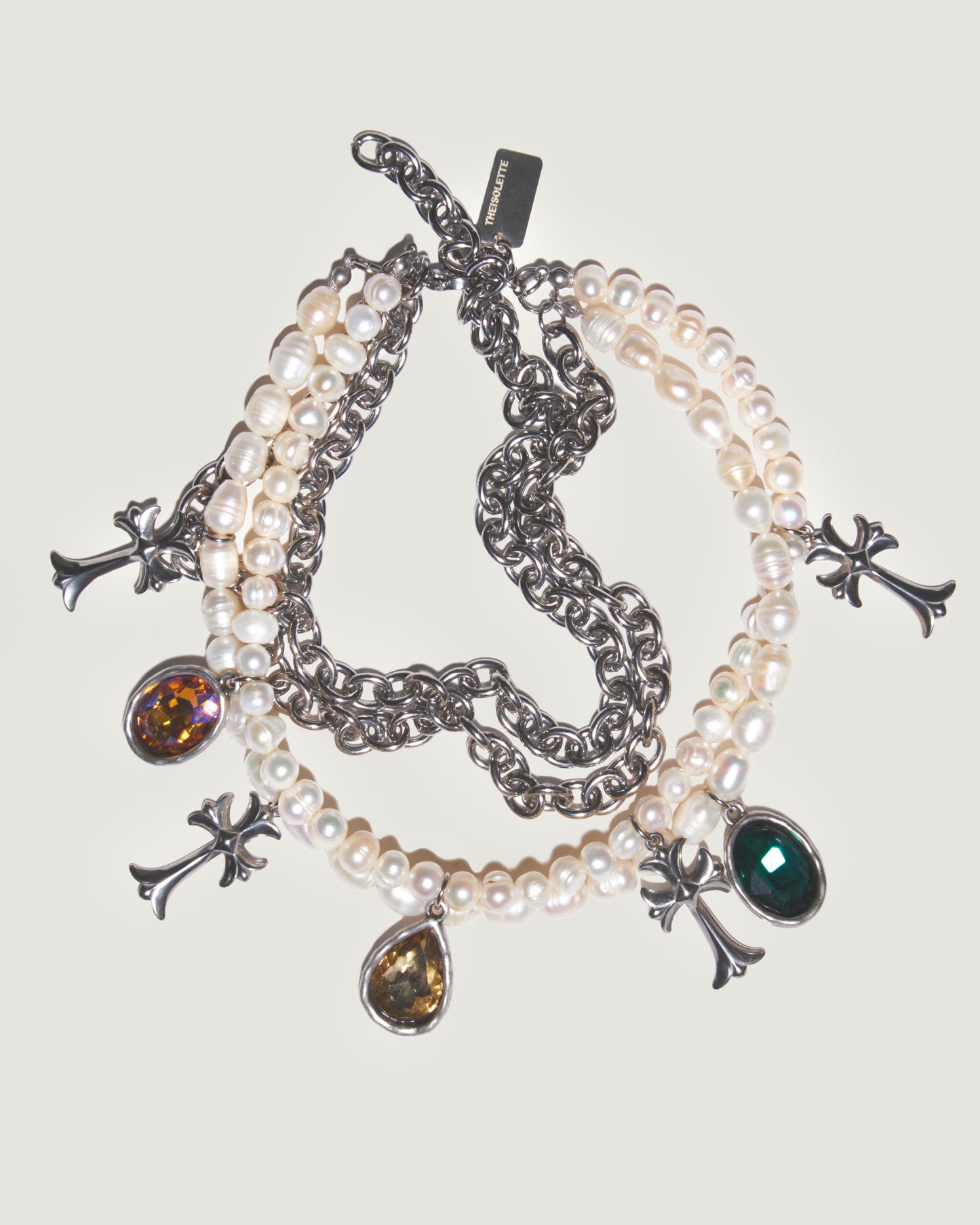 COSMIC DEVOTION Mix of Pearls and Chain Pendants Necklace