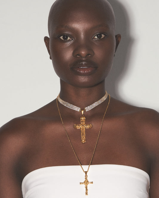 CELESTIAL FLAME Zirconia Gold Cross Necklace Set