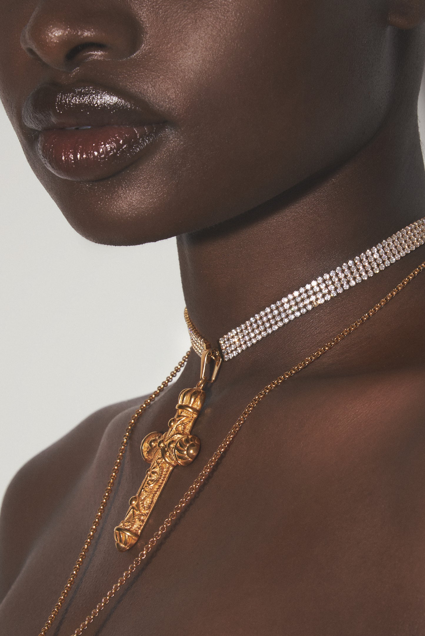 CELESTIAL FLAME Zirconia Gold Cross Necklace Set