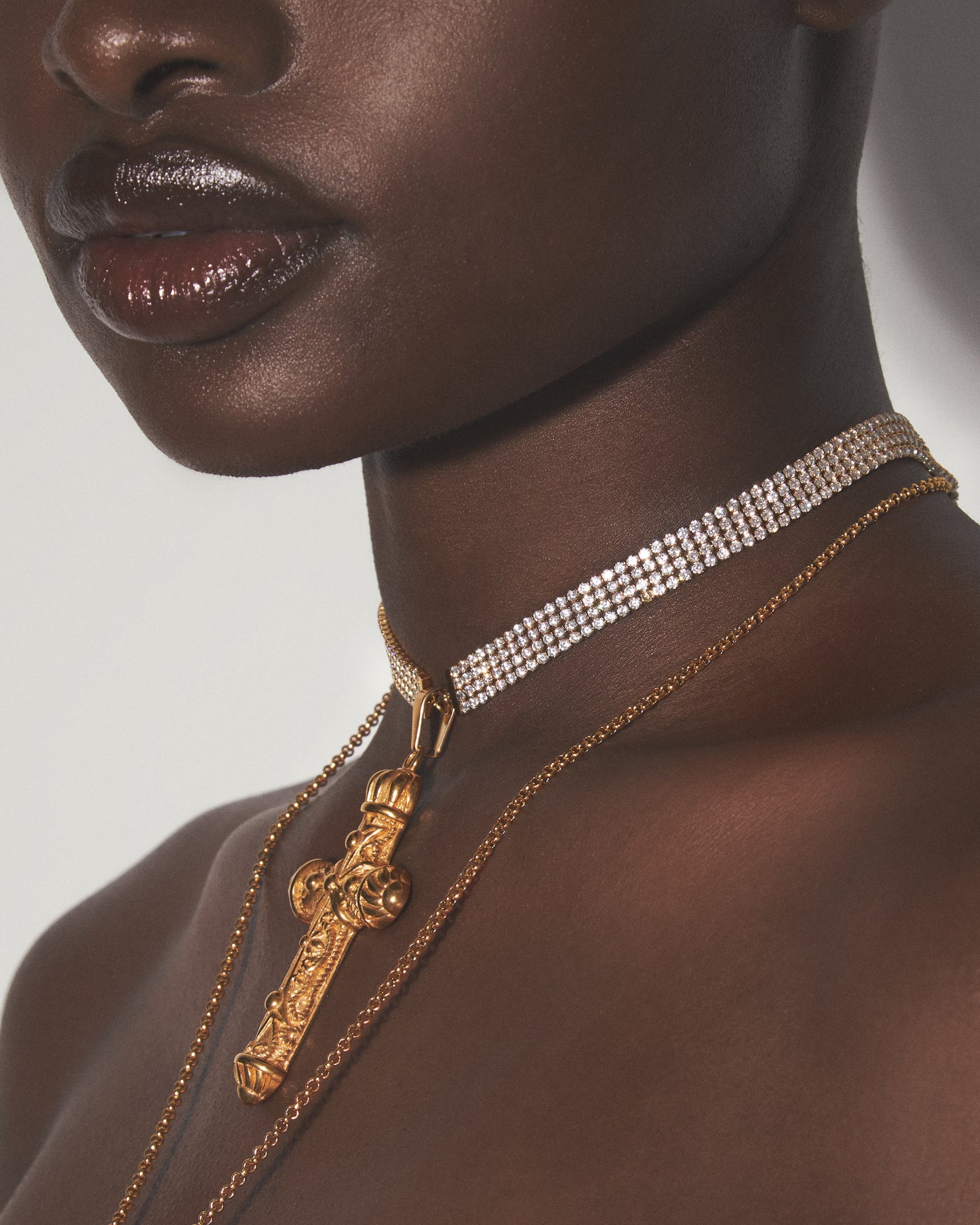 CELESTIAL FLAME Zirconia Gold Cross Necklace Set