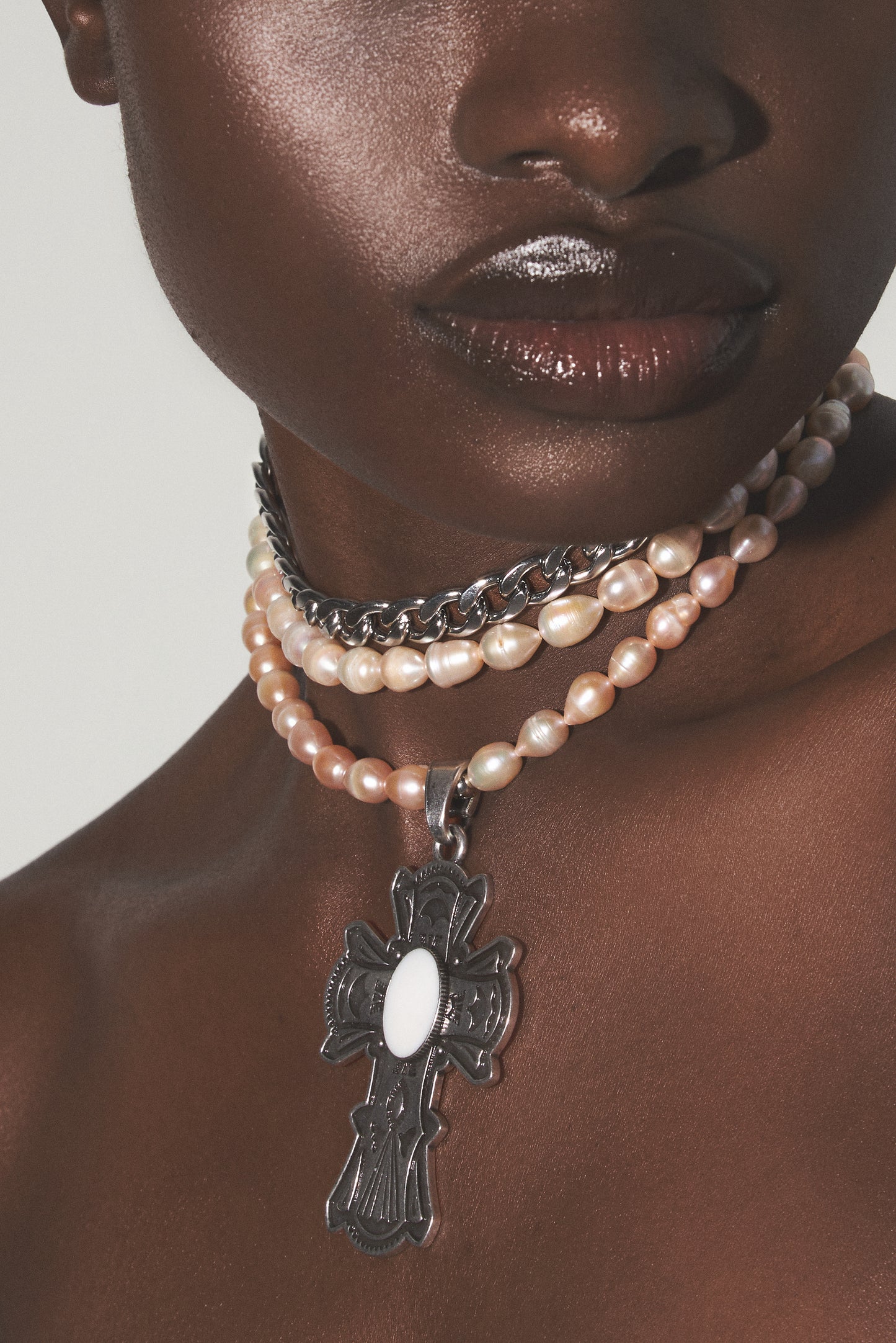 STARLIGHT CROSS Pink Pearls Cross Necklace Set
