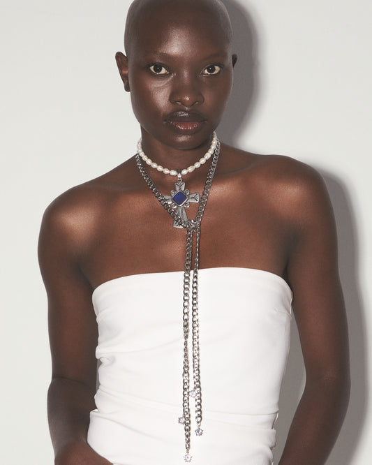 MOONLIGHT TEMPTATION Chain and Pearls Cross Necklace Set