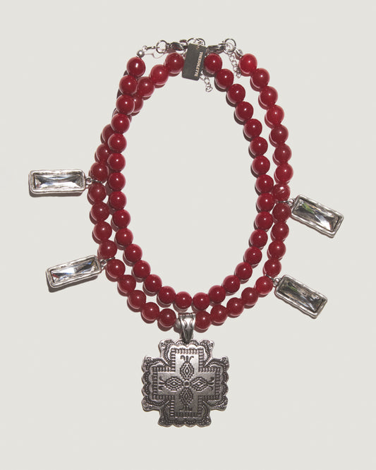 ECLIPSE KISS Burgundy Stones Necklace Set