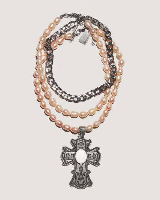 STARLIGHT CROSS Pink Pearls Cross Necklace Set