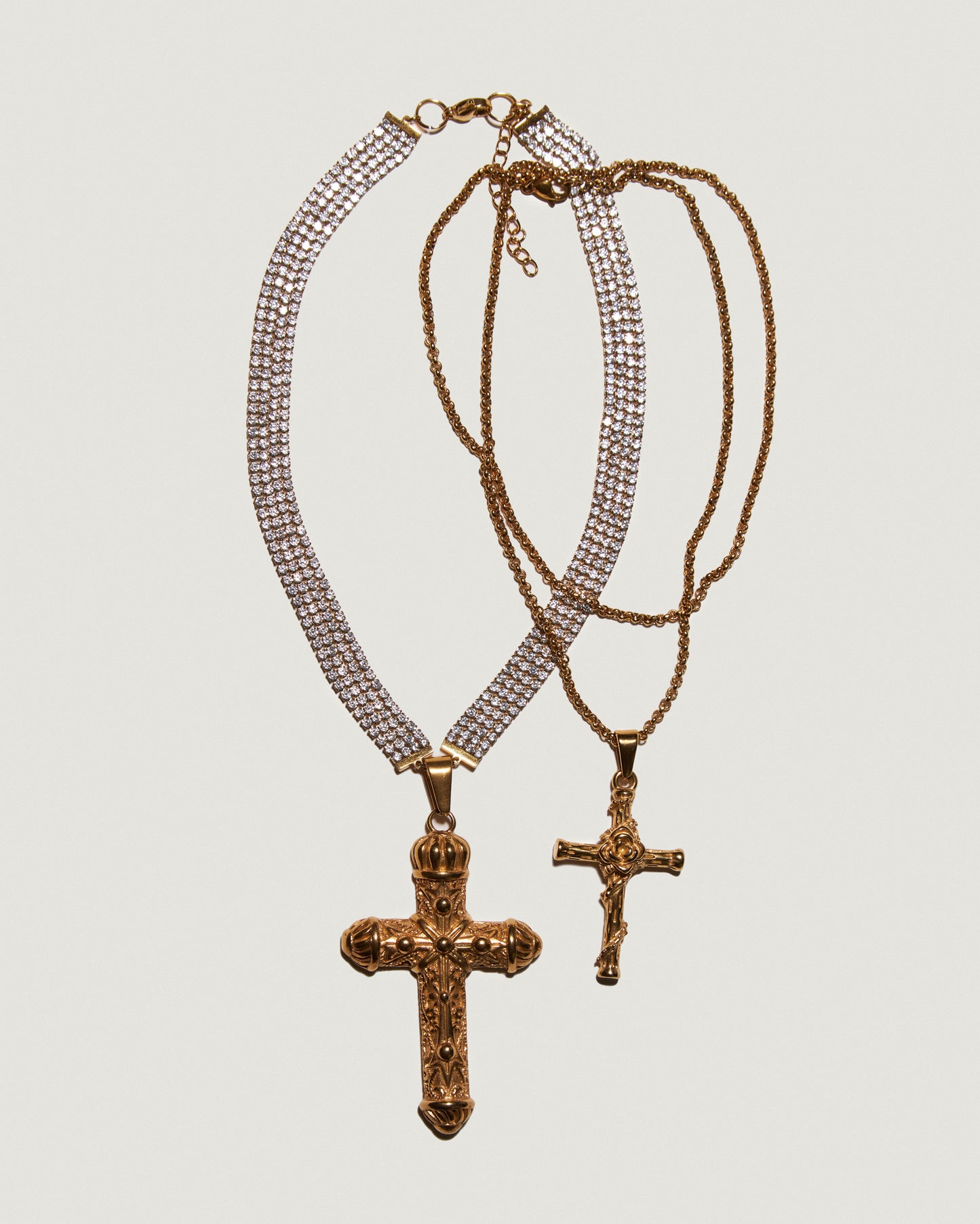 CELESTIAL FLAME Zirconia Gold Cross Necklace Set
