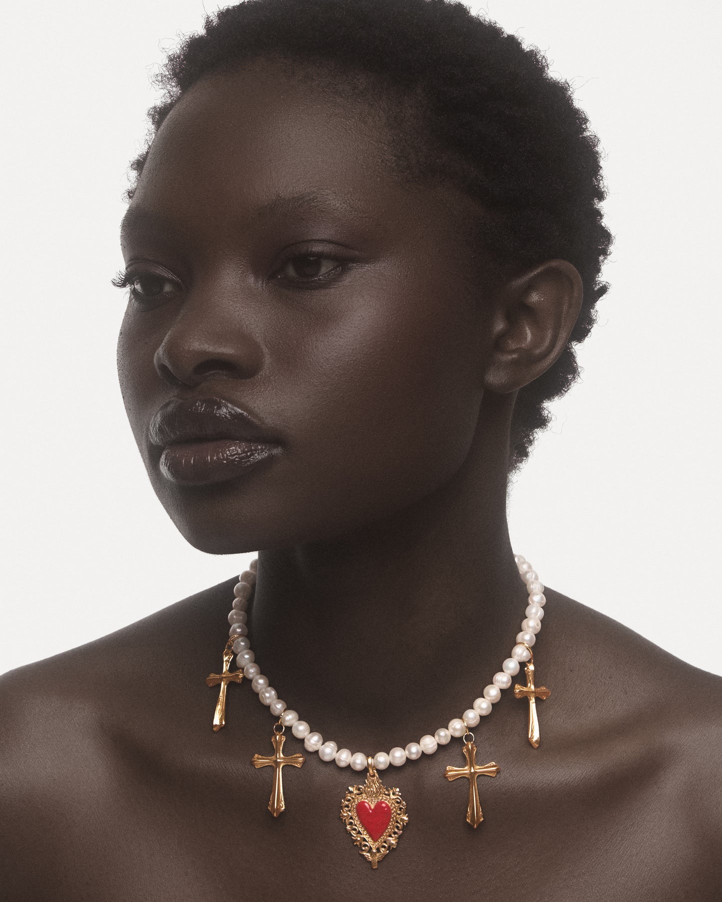 AMAIA GOLD CROSSES WITH RED ENAMEL PENDANT NECKLACE