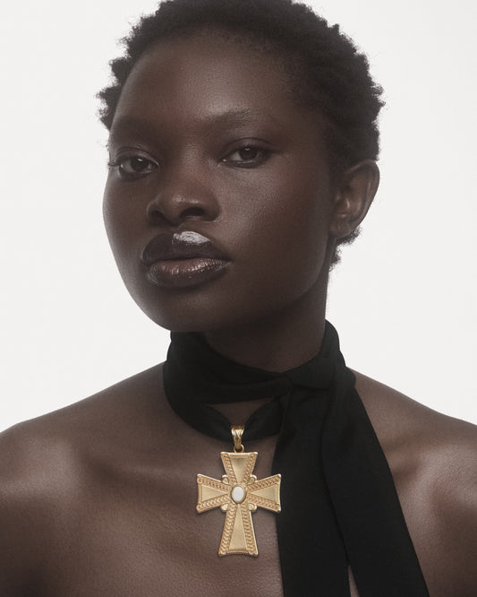 ALEXIS GOLD CROSS FABRIC NECKLACE