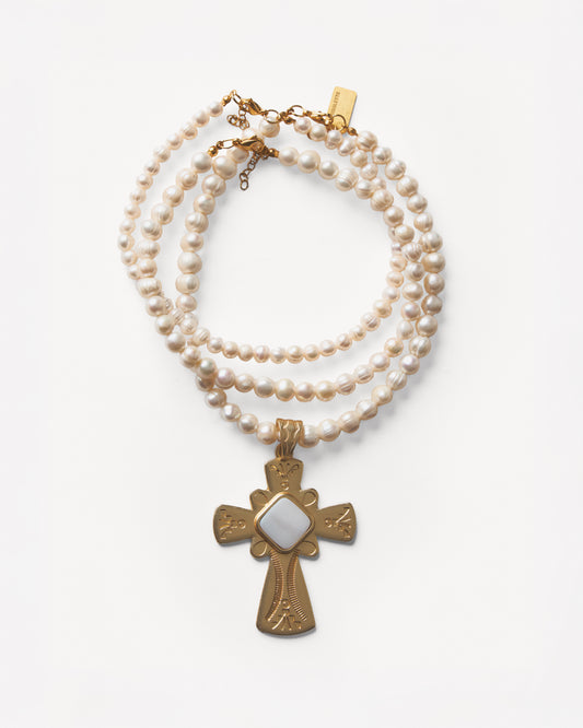 LA PREFERITA Gold Cross Pendant Choker