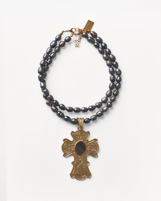WILD ROSE Gold Cross Pendant Choker