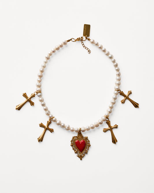 AMAIA GOLD CROSSES WITH RED ENAMEL PENDANT NECKLACE