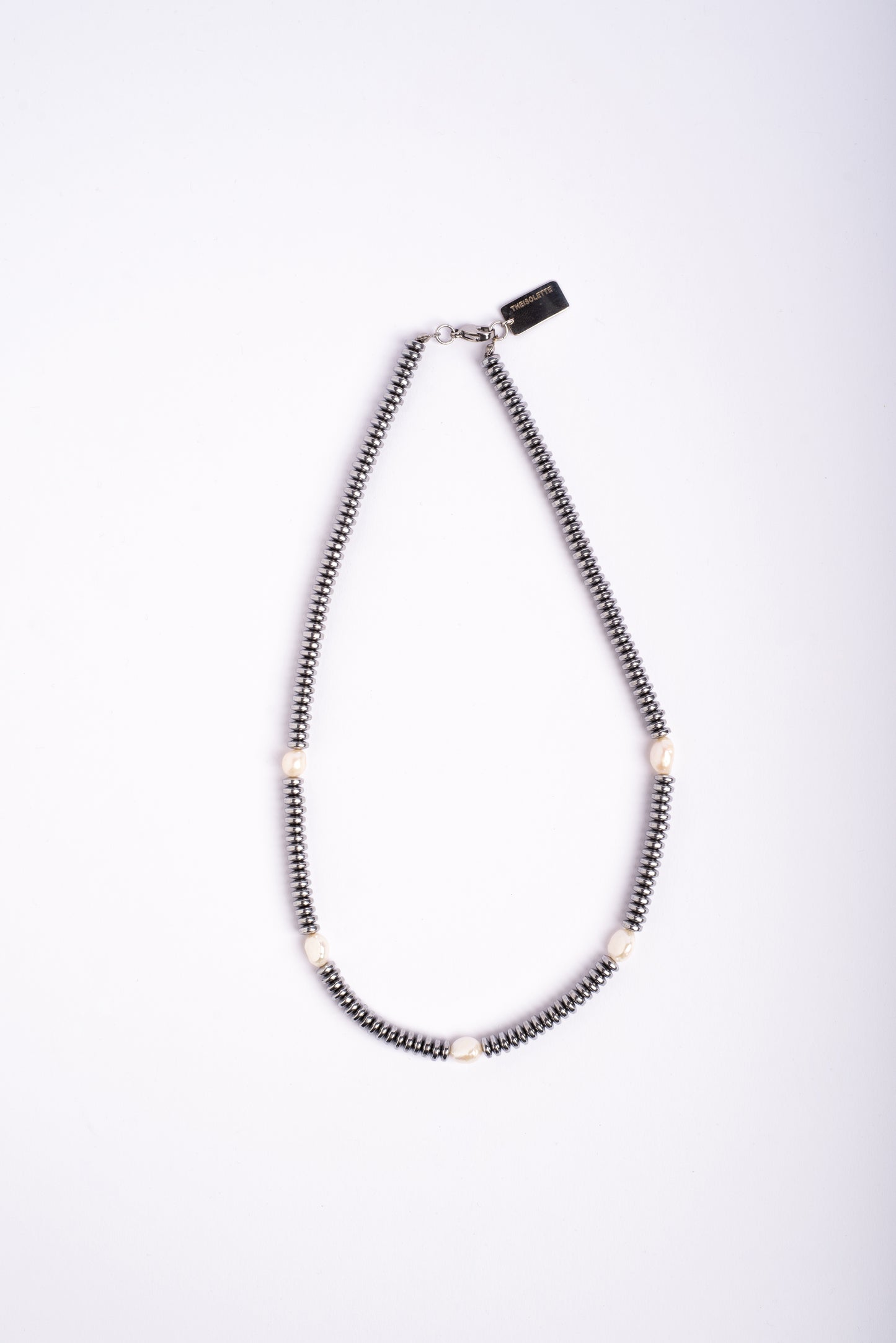 AUBRY Silver Stainless Steel Disks with Pearls Necklace