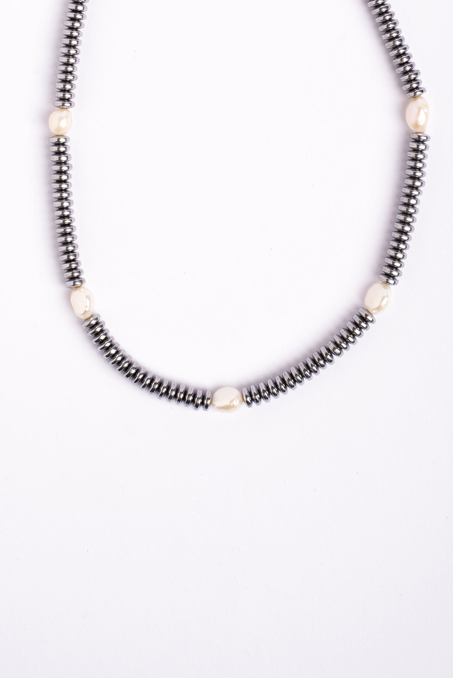 AUBRY Silver Stainless Steel Disks with Pearls Necklace