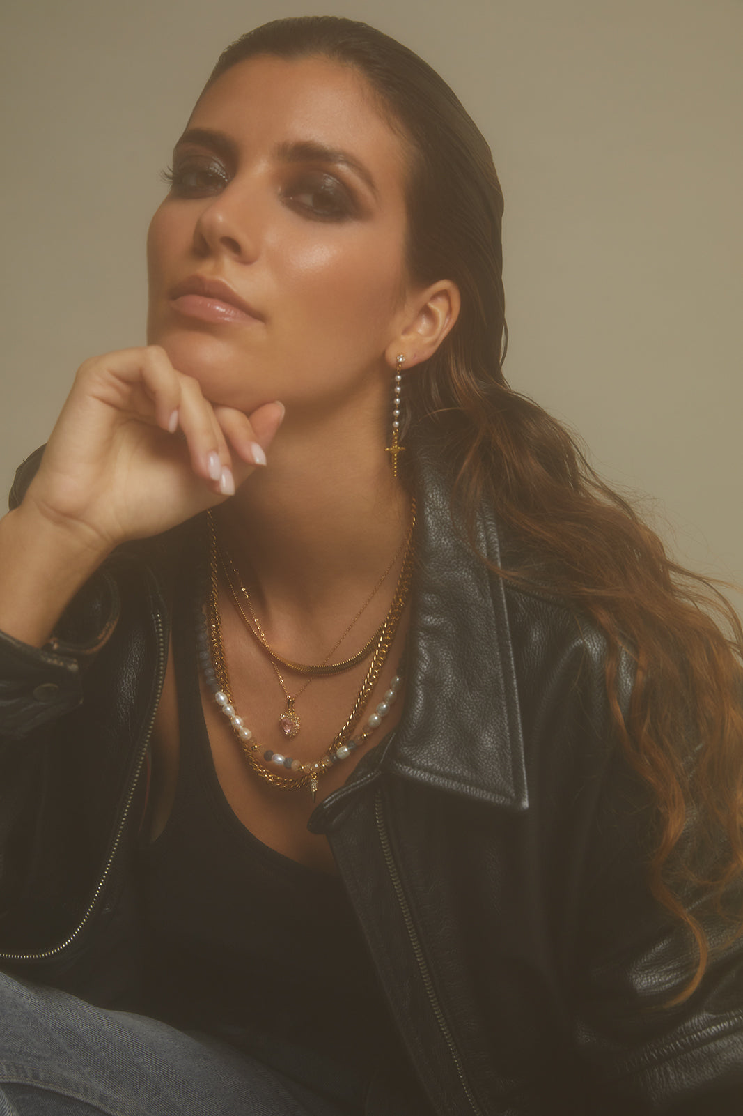 LEANDRA Gold Cross Pendant Earrings