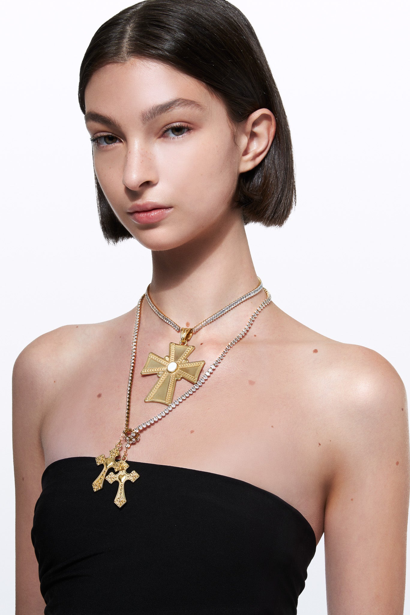 MARTINA GOLD CROSSES ZIRCONIA CHOKER AND NECKLACE