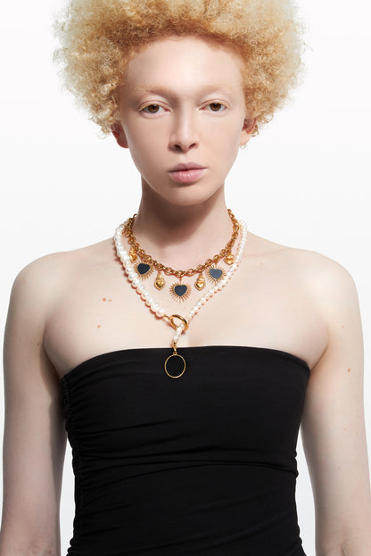 ELODIE PEARLS BLACK ENAMEL PENDANT NECKLACE