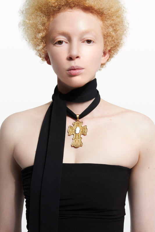 ALEXIS GOLD CROSS FABRIC NECKLACE