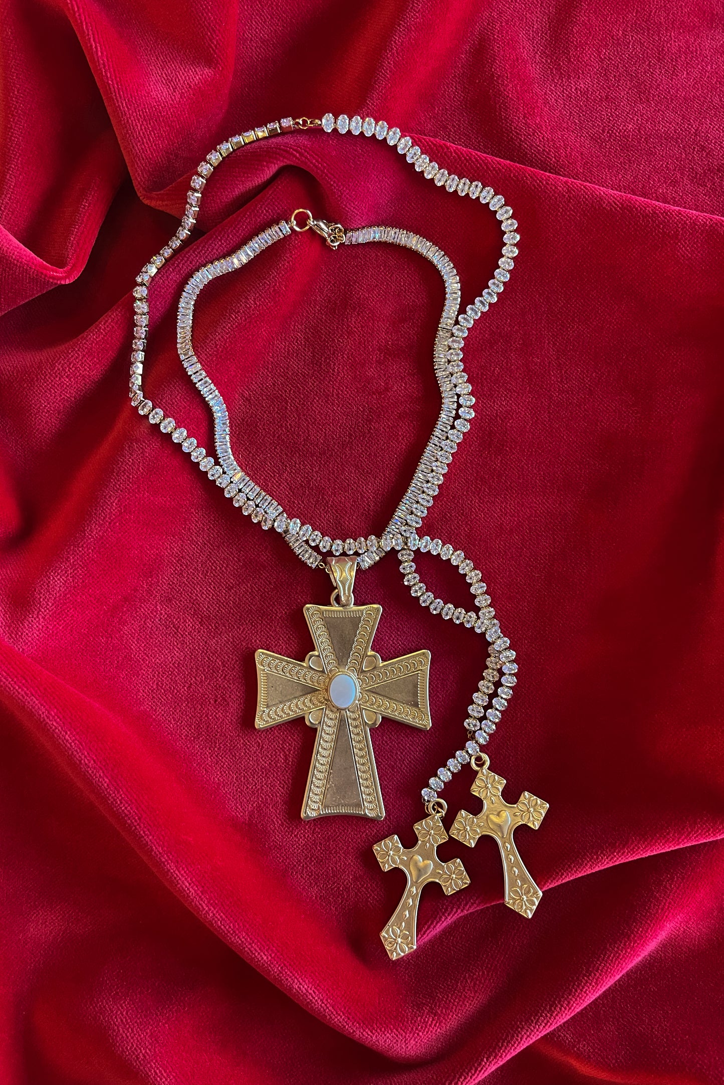 MARTINA GOLD CROSSES ZIRCONIA CHOKER AND NECKLACE