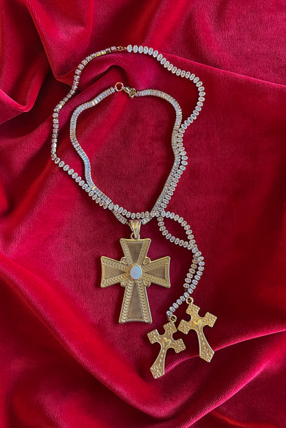 MARTINA GOLD CROSSES ZIRCONIA CHOKER AND NECKLACE