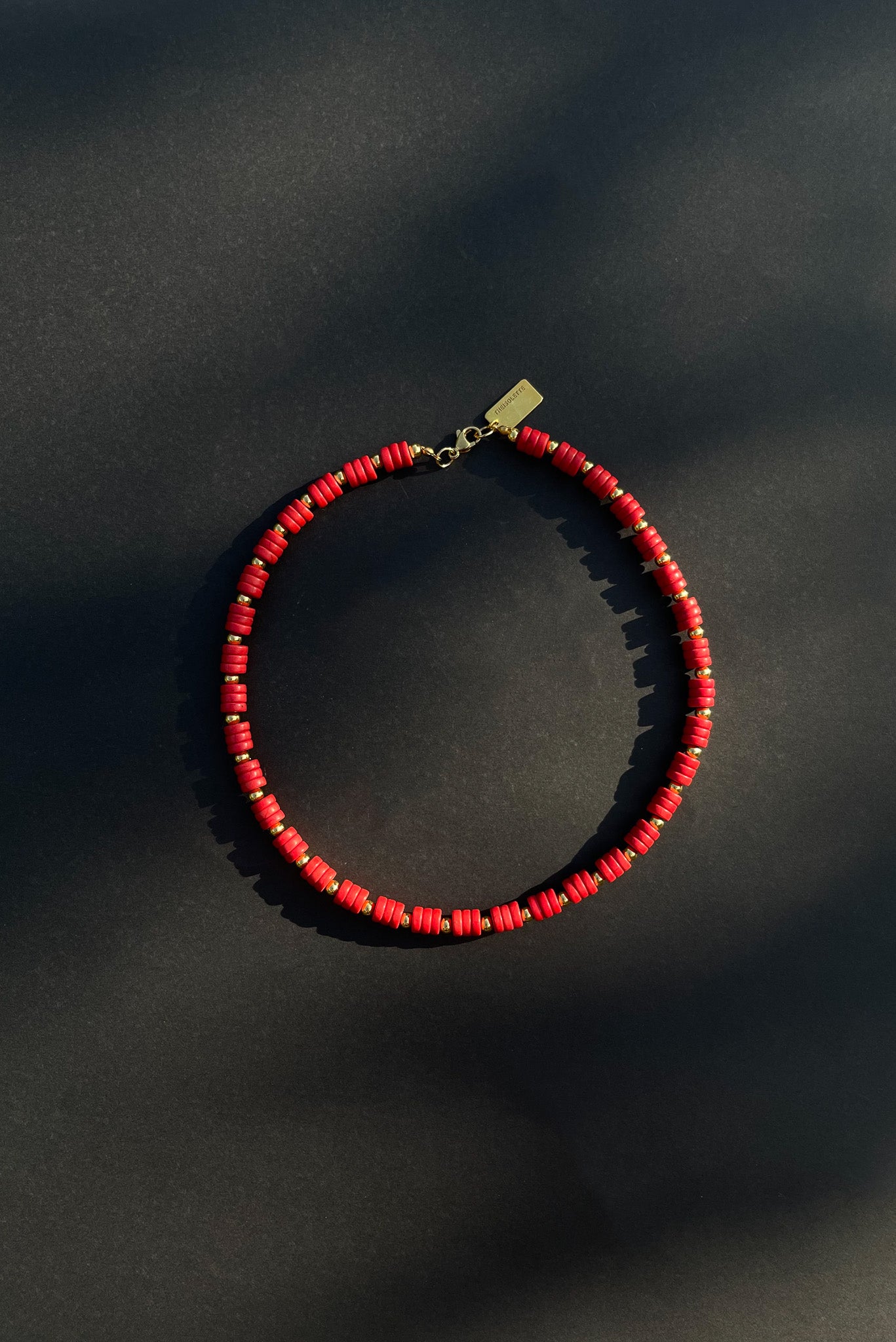 RED CORAL Gold Disks Necklace
