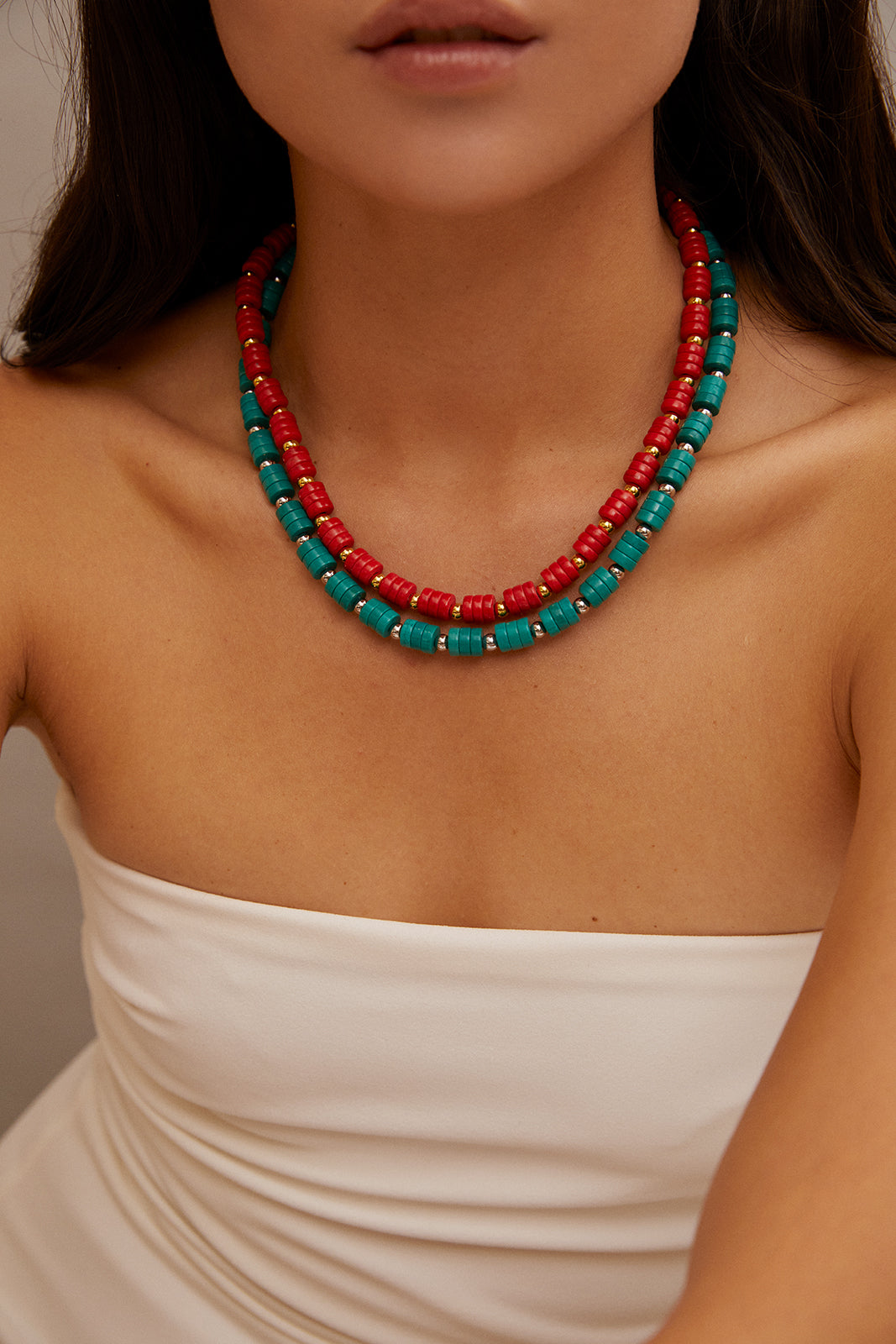 RED CORAL Gold Disks Necklace