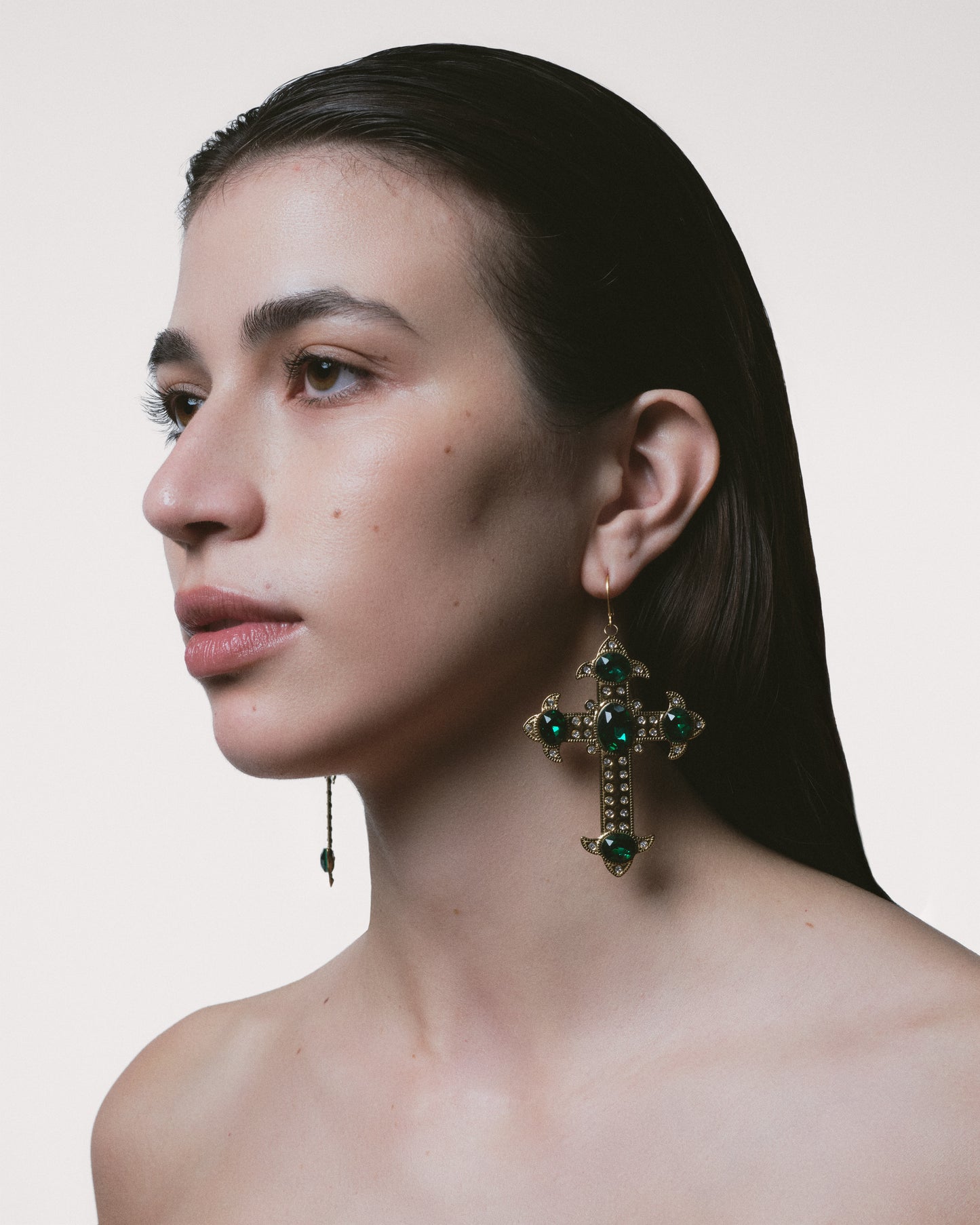 EMERALD CORE Gold Cross Earrings