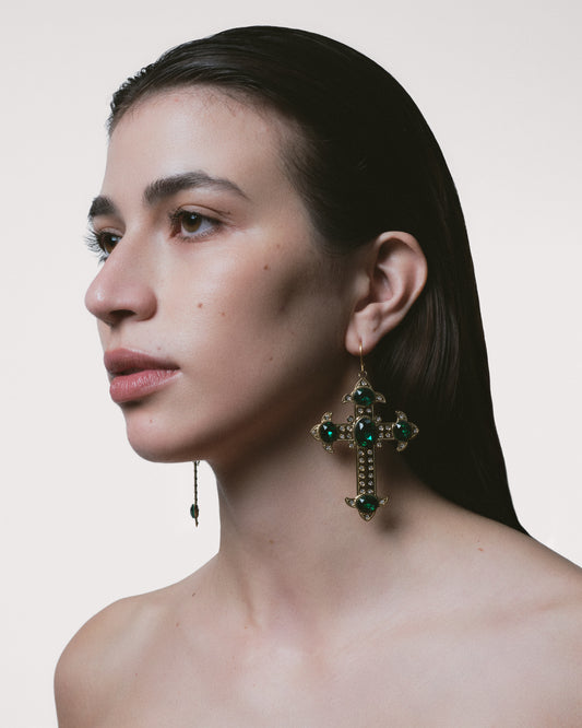 EMERALD CORE Gold Cross Earrings