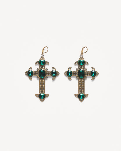 EMERALD CORE Gold Cross Earrings