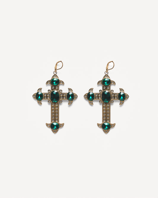 EMERALD CORE Gold Cross Earrings