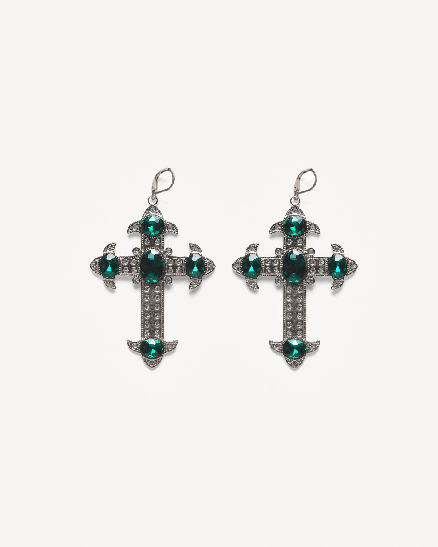 EMERALD CORE Silver Cross Earrings
