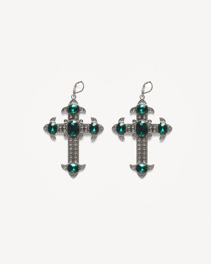 EMERALD CORE Silver Cross Earrings