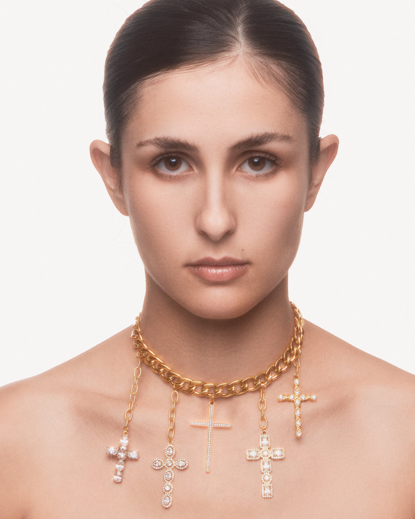 AUREN Chunky Chain Necklace with Cross Pendants