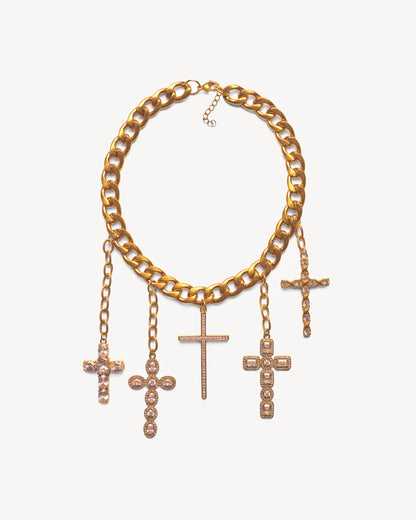 AUREN Chunky Chain Necklace with Cross Pendants