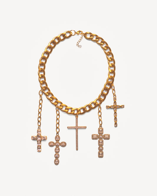 AUREN Chunky Chain Necklace with Cross Pendants