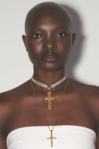 CELESTIAL FLAME Zirconia Gold Cross Necklace Set