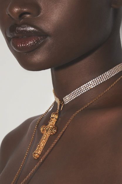 CELESTIAL FLAME Zirconia Gold Cross Necklace Set