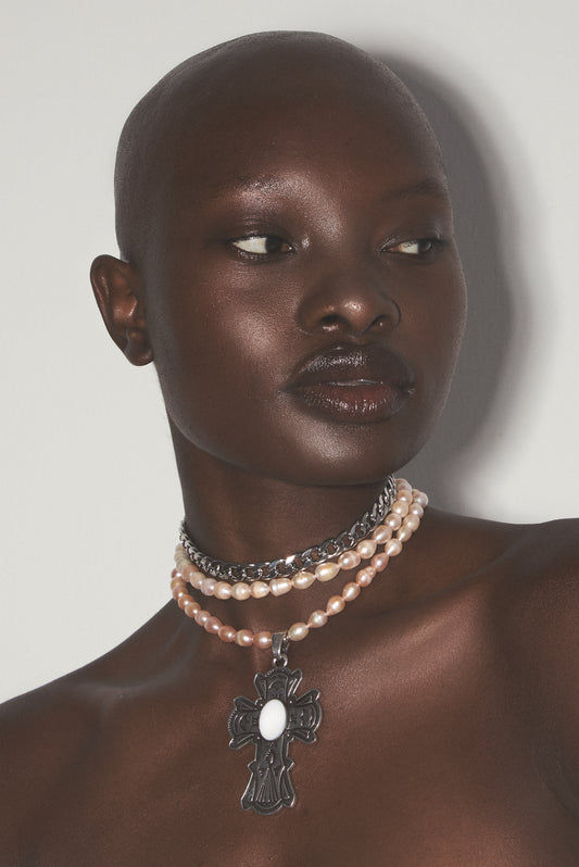 STARLIGHT CROSS Pink Pearls Cross Necklace Set