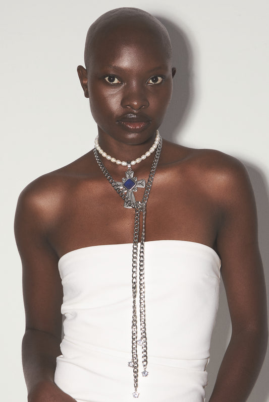 MOONLIGHT TEMPTATION Chain and Pearls Cross Necklace Set