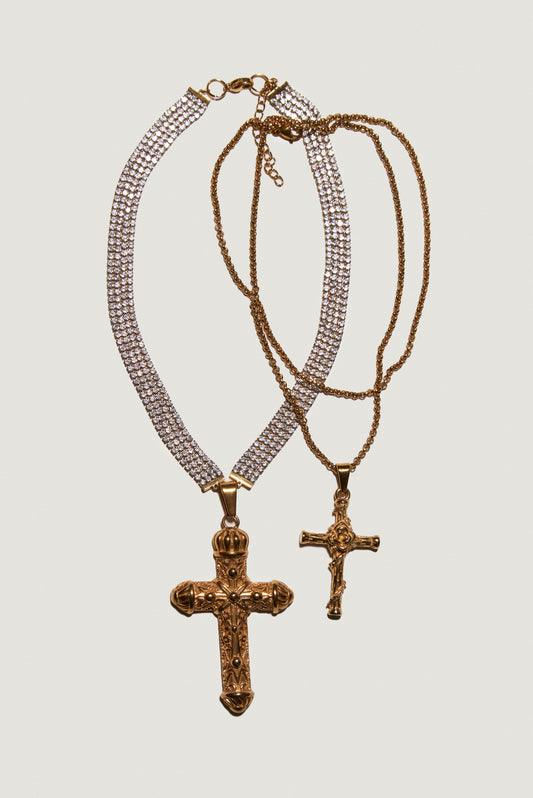 CELESTIAL FLAME Zirconia Gold Cross Necklace Set