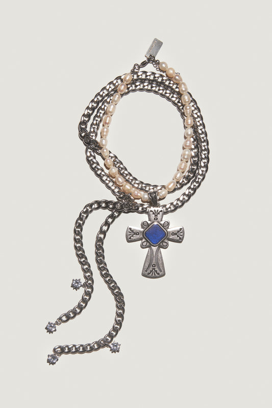 MOONLIGHT TEMPTATION Chain and Pearls Cross Necklace Set