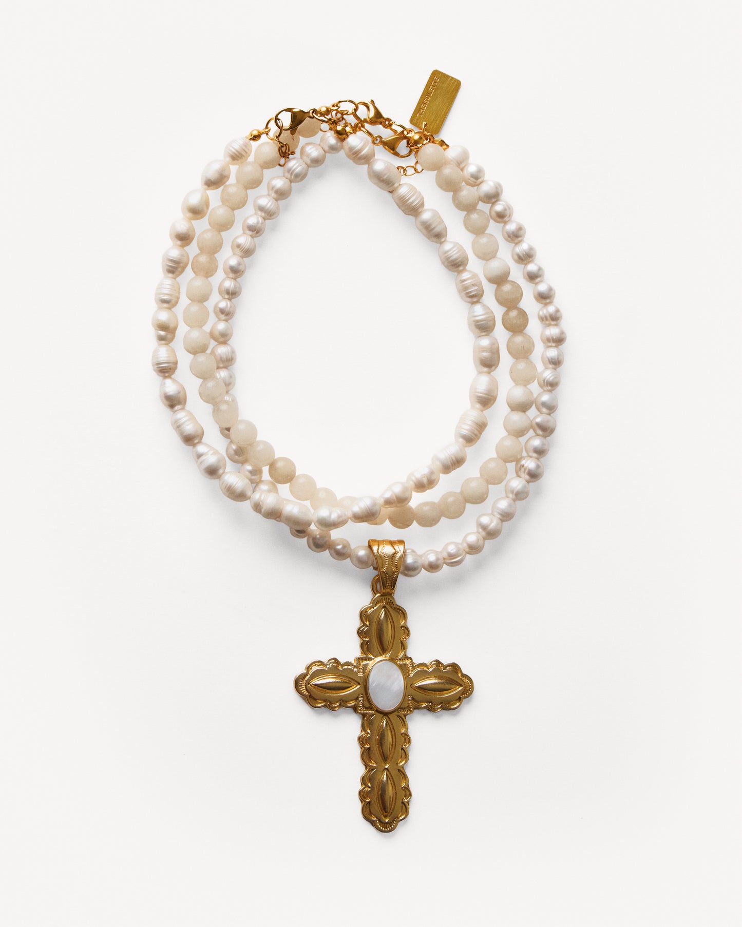 THE NEW ECRU TONES GOLD CROSS PENDANT CHOKER