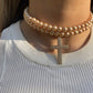 MORGANE Pearl Choker Big Cross Zirconia Pendant Necklace