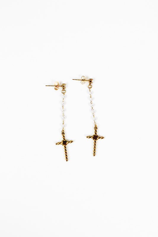 LEANDRA Gold Cross Pendant Earrings
