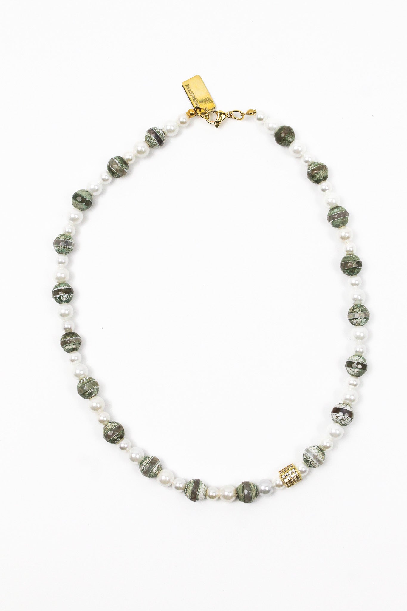 KHAKI Stones with Glass Pearls Necklace